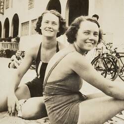 Two Girls on Beach by St Kilda Baths, circa 1930