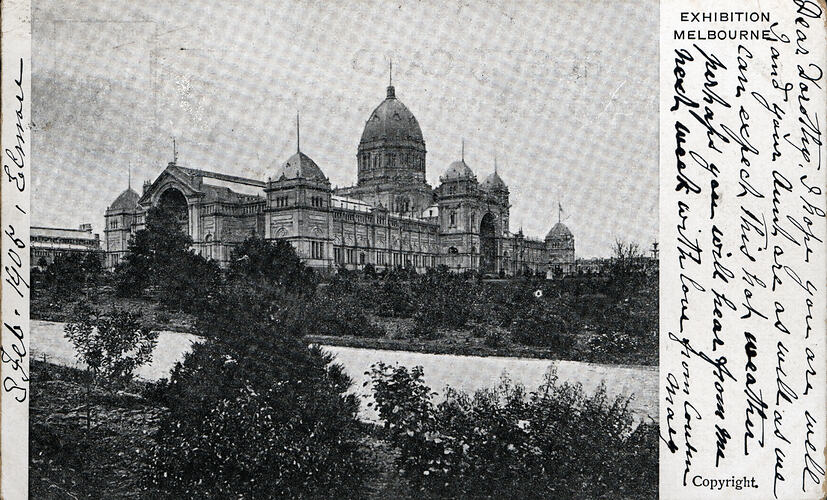 Postcard - South West Facade, Exhibition Building, Melbourne, circa 1905