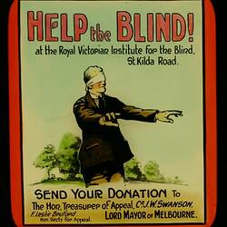 Lantern Slide - Royal Victorian Institute for the Blind, 'Help the Blind!', circa 1900 (Damaged)