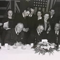 Photograph - Kodak Australasia Pty Ltd, Dinner for Returned World War II Personnel, Menu Signing, Sydney, New South Wales,1945