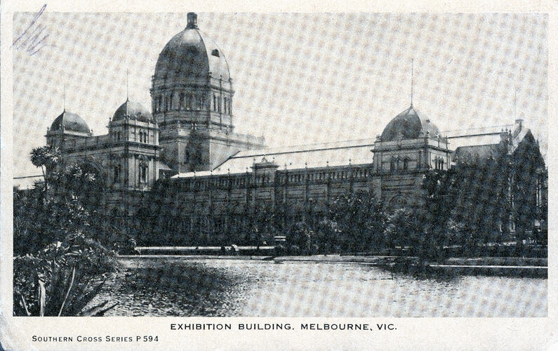 Postcard - Southern Facade, Exhibition Building, Southern Cross Series, Melbourne, circa 1943