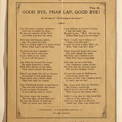 Street Ballad - Good Bye, Phar Lap, Good Bye!, 1932