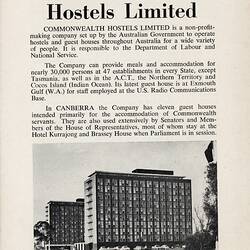 Booklet - Facts About Commonwealth Hostels Limited, 1967