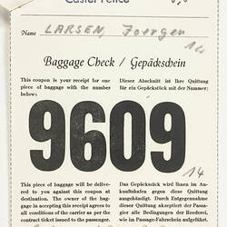 Baggage Check Receipt - Castel Felice [Larsen "9556"]