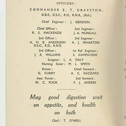 Yellowing page with names of ship officers.