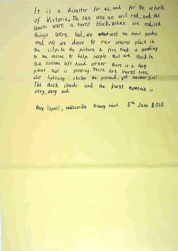 Student Work - Black Saturday Bushfires, Healesville Primary School, 2009