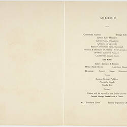 Menu  - SS Southern Cross, Shaw Savill Line, Dinner, 28th Sep 1958