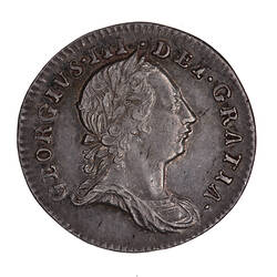 Coin - Threepence, George III, Great Britain, 1762 (Obverse)