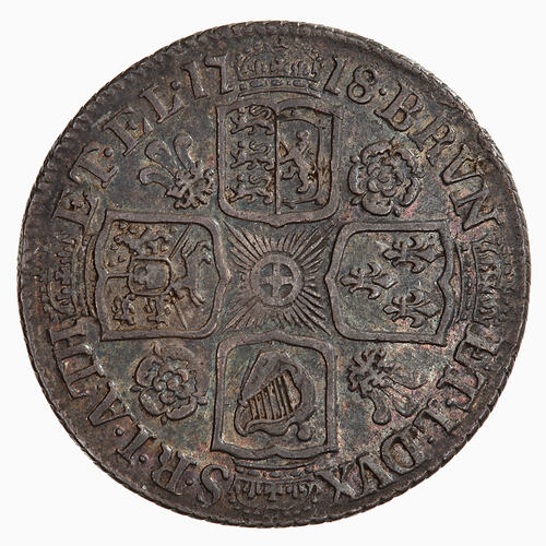 Coin - 1 Shilling, George I, Great Britain, 1718 (Reverse)