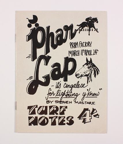 White and black printed programme for Phar Lap.