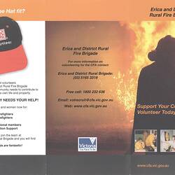 Pamphlet - 'Erica and District Rural Fire Brigade: Support Your Community Volunteer Today', Country Fire Authority, Victoria, Australia, 2009