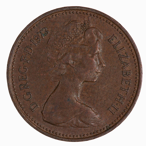 Coin - 1 New Penny, Elizabeth II, Great Britain, 1973 (Obverse)