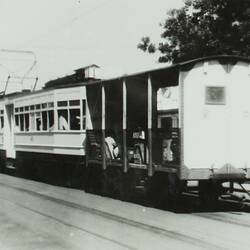 Historic photograph of a tramcar.