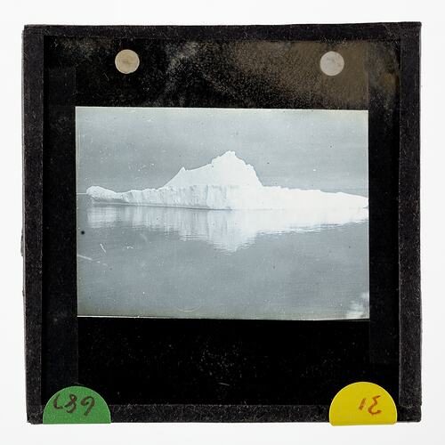 Lantern Slide - Iceberg & Reflection, BANZARE Voyage 2, Antarctica, 1930-1931