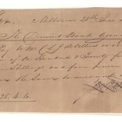 Cheque - John Batman, The Derwent Bank Agency, Melbourne, Victoria, Australia, 28 Jun 1838