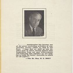 Frontispiece of booklet with photograph of Harold Holt.