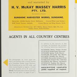 Publicity Brochure - H.V. McKay Massey Harris, Sunshine, Harrows, 1940-41
