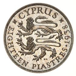 Proof Coin - 18 Piastres, Cyprus, 1938