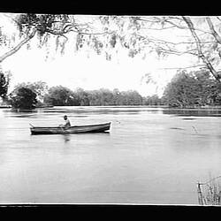 Glass Negative - Man in Boat, by A.J. Campbell, Murray River, Victoria, circa 1900