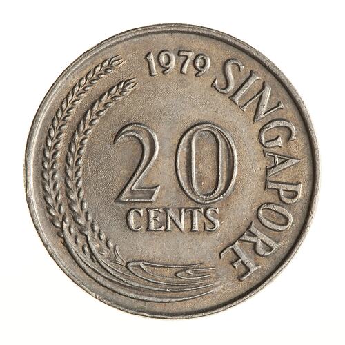 Coin - 20 Cents, Singapore, 1979