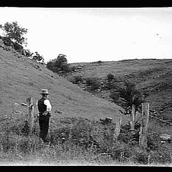 Glass Negative - Man Standing in Paddock, by A.J. Campbell, Mount Cotterill, Victoria, circa 1900