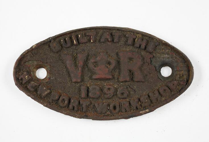 Rollingstock Builder's Plate - Victorian Railways, Newport Workshops, 1896