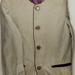 Jacket - 'Beatles Mod Style', Collarless, Textured Cream Polyester with ...