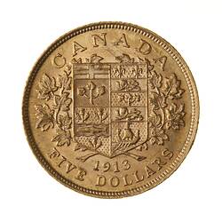 Coin - 5 Dollars, Canada, 1913