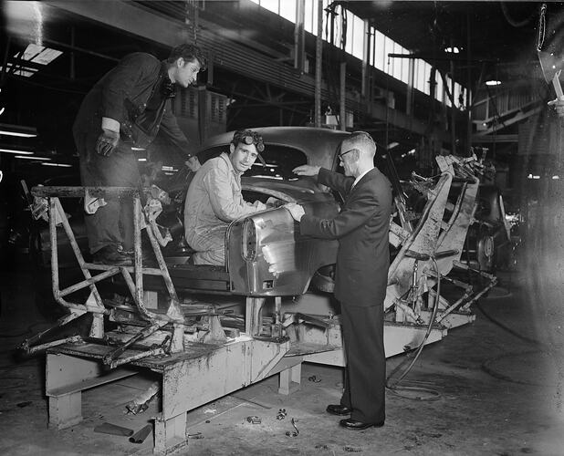 Negative - Men Assembling a Motor Car, Moorabbin, Victoria, 1958