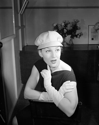 Woman Modelling a Hat and Gloves, Melbourne, Victoria, Jul 1958