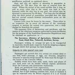 Leaflet - 'Facts About Quarantine in Australia', No. 10b, England, May 1961