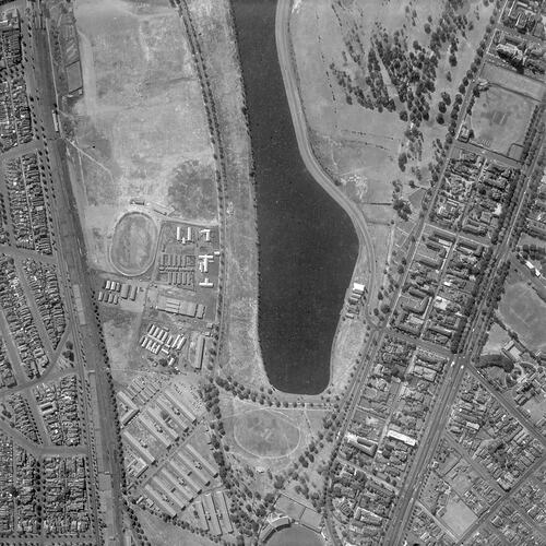 Negative - Aerial View of Albert Park Lake, Victoria, 28 Feb 1956