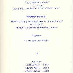 Menu - Victorian Trades Hall Council, 'Labor Day Banquet', 1981