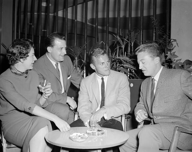 Coronet Records, Group at a Table, Chevron Hotel, Victoria, 28 May 1959