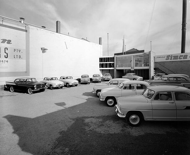 Royal Automobile Club of Victoria, Simca Car Yard, St Kilda, Victoria, 03 Jun 1959