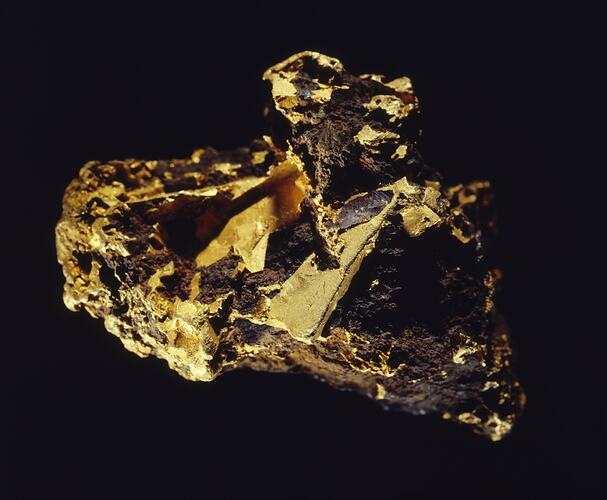 Gold on a brown rock.