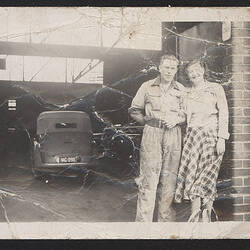 Photograph - Kodak Australasia Pty Ltd, Walter Whitworth and colleague Outside Garage, Abbotsford, 1946-47