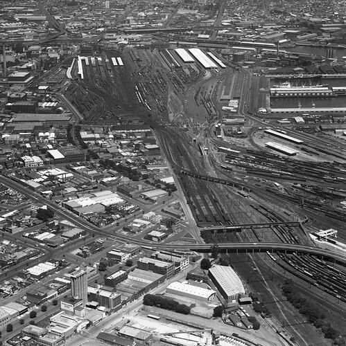 Monochrome aerial photograph of Melbourne.