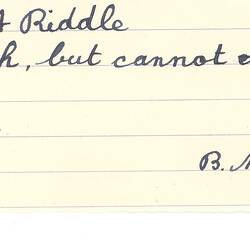 Document - Barbara Mai, Addressed to Dorothy Howard, Transcription of a Riddle, 1954-1955