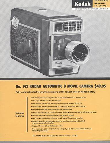 Printed page with text and photograph of camera.