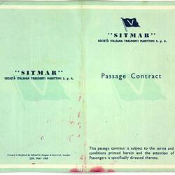 Passage Ticket - Sitmar Line, T.V. Fair Sky, Sylvia & Shirley Forbes, Southampton to Melbourne, 8 Jul 1961