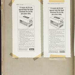 Scrapbook Page - Kodak (Australasia) Pty Ltd, Advertising Proofs, 'Photo Pages', Coburg, circa 1960s