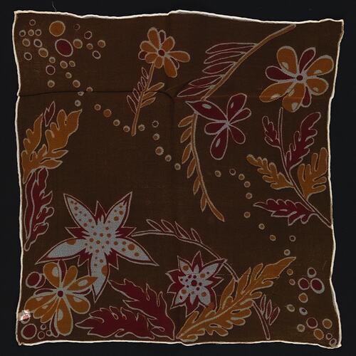 Brown Georgette handkerchief with flowers.