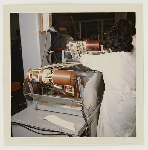 Slide 277, 'Extra Prints of Coburg Lecture', Colour Prints on Rollers, Building 20, Kodak Factory, Coburg, circa 1960s