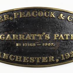 Locomotive Builders Plate - Beyer Peacock & Co. Ltd., Manchester, England, 1925