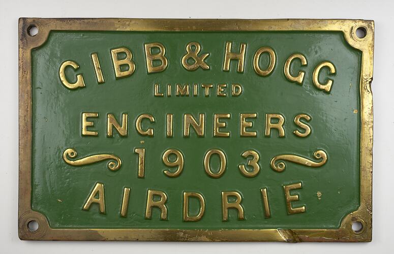 Locomotive Builders Plate - Gibb & Hogg Ltd, Airdrie, Scotland, 1900