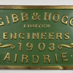 Locomotive Builders Plate - Gibb & Hogg Ltd, Airdrie, Scotland, 1903