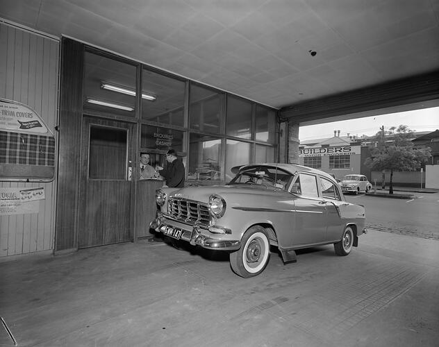 Victoria Car Services Pty Ltd, Motor Car in Garage, Melbourne, Victoria, Oct 1958