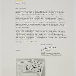 Letter - Kodak Australasia Pty Ltd, Educational Posters, Feb 1986