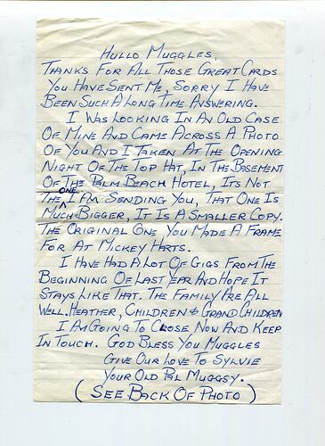 Note - To Lindsay Motherwell From Musician Friend, 1992
